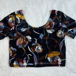Timing  - 90s Velvet black Brown Yellow Floral Crop Top Size M Photo 1