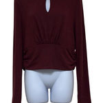 Brea Canyon XL Burgundy Mock Neck Keyhole Long Sleeve Banded Hem Top NWT Office Red Photo 0
