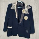 Harry Oliver fine trailer suit jacket blazer crochet Doiley detail & rhinestones Blue Size L Photo 5