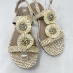 Charter Club [] Tan Cream Zooey Woven Raffia T-Strap Floral Slingback Sandals 8 Photo 4