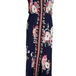 Three Pink Hearts Floral Halter Maxi Dress Pink Navy Front Slit Keyhole Back L Size undefined Photo 1