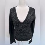 Free People Black Sweater Embroidered Flowers Slub Knit Waist Length Whimsigoth Photo 9