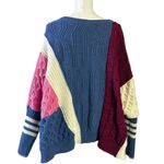 Maeve Anthropologie  Oversized Stripe Sleeve Cable Knit Sweater Color Block Large Photo 6