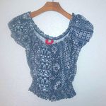 Hot Kiss  M Blue China Crop Peasant Top Photo 0