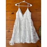 Lulus NWT  Floral Feelings White Floral Jacquard Babydoll Mini Dress Cocktail M Photo 3