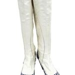 AUTHENTIC Gigi Favela White Leather Boots Heels Blue Gingham Leather 5.5 Photo 0