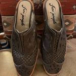 Free People new  Women 6.5 Leather Slip On Mule Shoe Taupe Laser Upper FLAT Block Photo 1