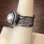 Silpada Mermaid Pearl Wide Band Sterling Silver Ring Photo 5