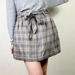 American Eagle  Grey & Beige Plaid High Rise Belted Mini Skirt Photo 0