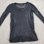 Rock & Republic Womens Sweater Small Black Open Knit Crochet V-neck Long Sleeve Photo 1