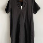 Theory Split Neck Linen-Blend Shift Dress Photo 2