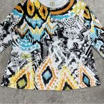 Jess & Jane Sun Art Print Rhinestone Multiprint Artsy 3/4 Sleeve Shirt Top L White Size L Photo 3