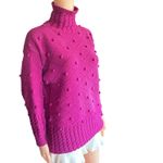 Perry Ellis Vintage Women’s Size L Cotton Hand Knitted Pompom Turtleneck Sweater Photo 1