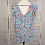 Loft  Ruffle Sleeve Cottage Floral Tank Top with V Neckline Blue Floral-Medium Photo 1