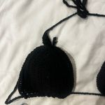 Black Crochet Bikini Top and Tie Photo 2