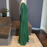 Women’s Green Chiffon Full Length Long Sleeve Dress Corset Back Leg Slit Size 12 Photo 2