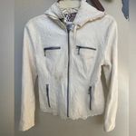 Ivory colored organic leather jacket with intentional distressing and raw edges White Photo 0