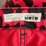 Topshop Red Leopard Skirt 0 Womens Denim Mini Raw Hem Casual Pockets Zipper Photo 2