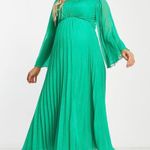ASOS Designs Maternity Tie Back Fluted Sleeve Pleated Midi Dress in Kelly Green Size undefined Photo 2