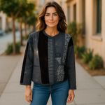 Vintage Max & Mabel Mix Fabric Artsy Black Jacket Size 1 Velvet Stripe Artsy Size L Photo 1