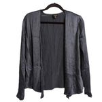 Eileen Fisher Blue Crinkle Silk Textured Open Front Drape Cardigan L/S XS Photo 0