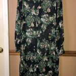 ZARA Premium Denim Floral Button Front Long Blouse Black Small Photo 1