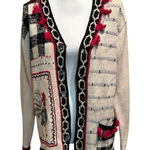 Storybook Knits Cardigan Sweater Cream Black Red Rooster Size Small Tassels Photo 0