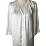 Boss Hugo Boss Shirt Women XL White Crinkled Satin Button Front Blouse Luxury Photo 0