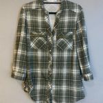 Eden & Olivia Green White Plaid Button Down Shirt Zip Pocket Top Small Womens Photo 0