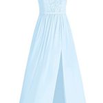 Sky Blue Lace Chiffon One Shoulder Maxi Dress EUC Size 0 Photo 3