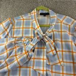 Eloquii Plaid Tie Neck Button Front Blouse Women Plus Size 28 Blue Orange Chic Photo 1