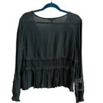 American Eagle  Outfitters Dark Green Textured Peasant Blouse Lace Detail Medium Photo 3