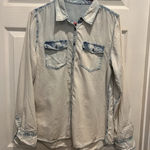 Maurice's Shirt Womens White Washed Denim Button Lightweight Chambray Large Photo 0