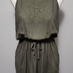 Hollister olive embroidered t-back high neck romper size medium Photo 0