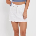 American Eagle ‎ Outfitters White Denim Mini Skirt Hi-Rise Frayed Hem Sz 12 NWT Photo 0