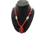 Vintage Womens Black & Red Beaded Boho Rodeo Concho Cowgirl Necklace 31" Photo 1