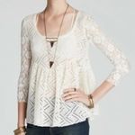 Free People Cream Lace Peplum Tunic Top With Long Sleeves & Open Back Detail - W Photo 0