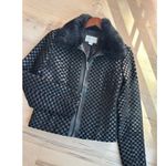 Vintage Y2K Cropped Leather Jacket Size Sm Black Woven Fur Collar Streetwear Photo 9