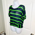 Chris & Carol Open Knit Dolman Short Sleeve Green Stripe Sweater Navy Blue S Photo 4