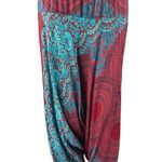 Women's Red Blue Floral Smocked Drapey Tapered Jogger Harem Pants One Size Size undefined Photo 0