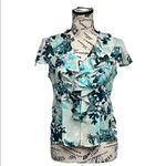 Kasper  Floral Ruffle Blouse Women’s 4P Button-Up Sheer Top Cottagecore Coastal Photo 1