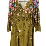 Reborn NY Collection Chartreuse Floral 3 Quarter Sleeve Mini Dress Tunic Top L Green Size L Photo 4