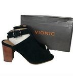 Vionic New  Kaia Women's Stacked Heel Sandal Black faux suede boot shoes 9 Photo 0