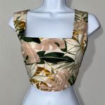 O.P.T Women's Tropical Palm Leaf Print Square Neck Sleeveless Crop Top Tan Photo 0