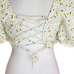 ZARA  Crop Top Floral Print Balloon Sleeve White Yellow Womens Size Small Photo 6