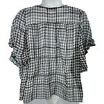 ZARA Navy Blue White Gingham Sequin Flutter Sleeve Sheer Peplum Blouse size M Photo 2