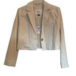 American Eagle Cream Linen Cropped Long Sleeve Button Blazer Size Small Photo 0