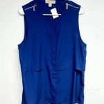 Michael Kors Michael Women Gold Zipper Shoulder Blue Tank Top Size Large Photo 0