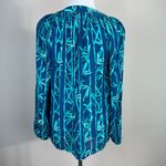 Lilly Pulitzer  Top XS Blue Button Up V-Neck‎ Long Sleeve Tropical Elsa Photo 5