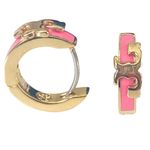 Tory Burch New  Serif-T ENAMEL HUGGIE EARRING; Gold & Pink on TB Earring Card Photo 1